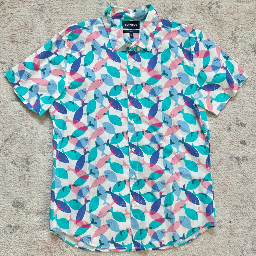 Men’s Bonobos Short Sleeve Button Up Vacation Shirt (Size Large Slim Fit)